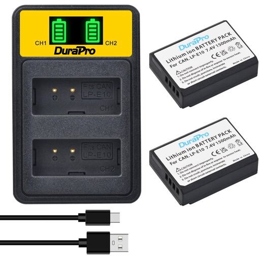 Kit de 2 baterías LP-E10 con cargador USB doble para cámaras Canon