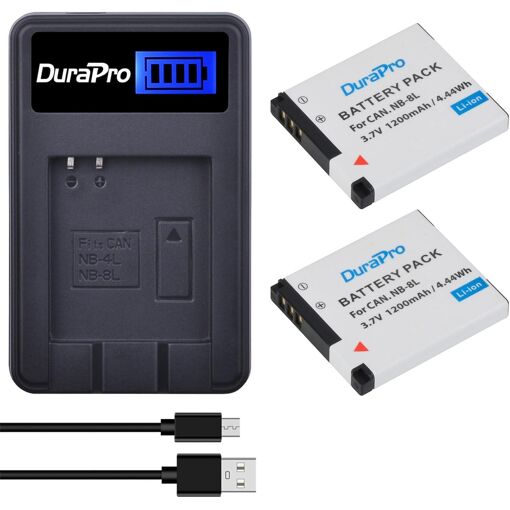 Kit de 2 baterías NB-8L + cargador USB LCD para cámaras digitales Canon PowerShot A3000, A3100, A3200 y A3300