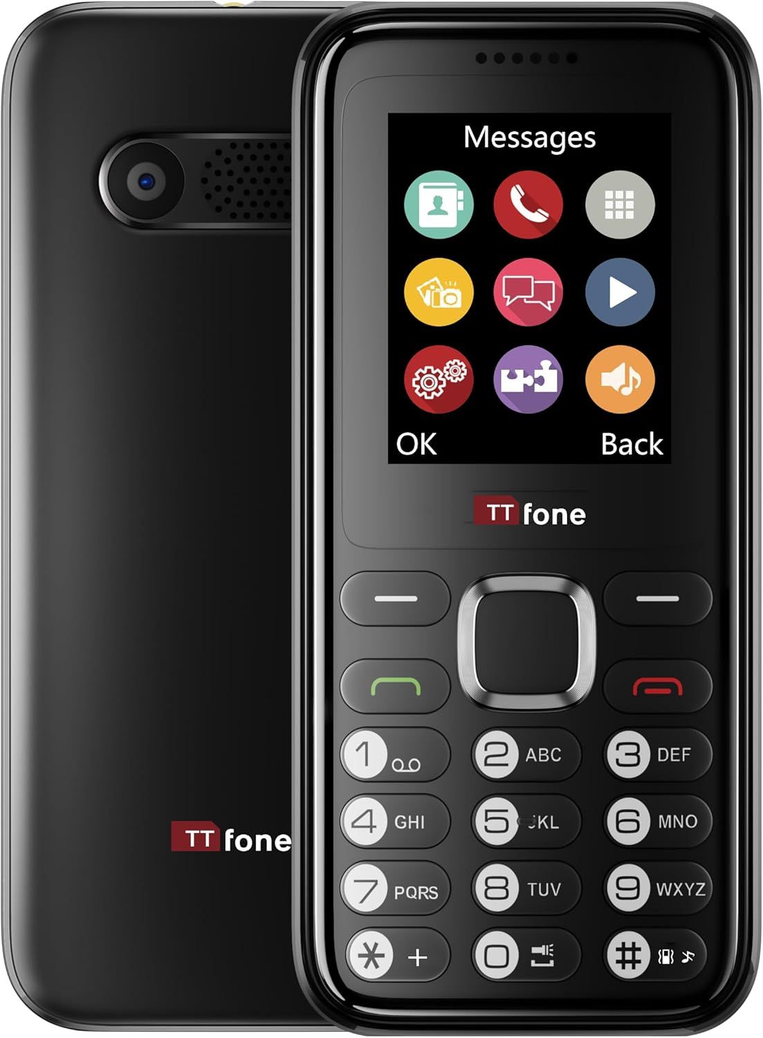 TT150 Basic Unlocked Mobile Phone with Long Battery Life, Dual SIM, Camera and Game, Easy to Use, Robust and Lightweight (Black) (Q1130)