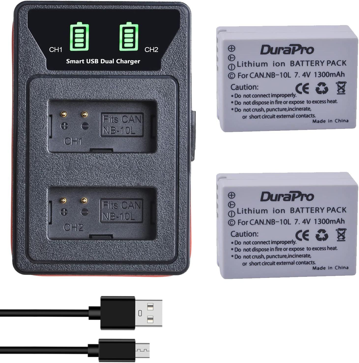 CBSDYFGYSUDF 2-Pack NB-10L Batteries + Double USB Charger for Canon G1X, G15, G16, SX40HS, SX50HS, SX60HS, SX40, SX50, SX60