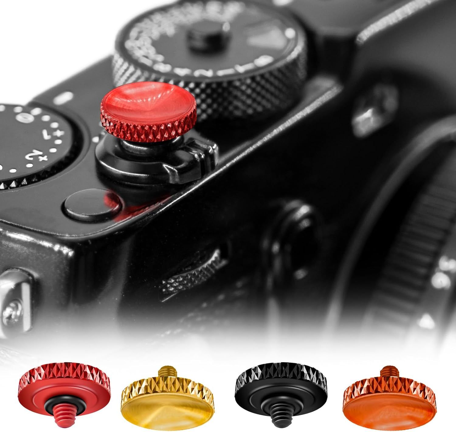 Fujifilm X100 Series Camera Soft Shutter Buttons Set (Red/Brass/Orange/Black)