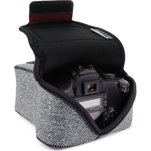 Estuche para cámara réflex digital con protección de neopreno - Gancho para cinturón compatible con Canon EOS Rebel T7, 850D, D3500, D5600 (Q1278)