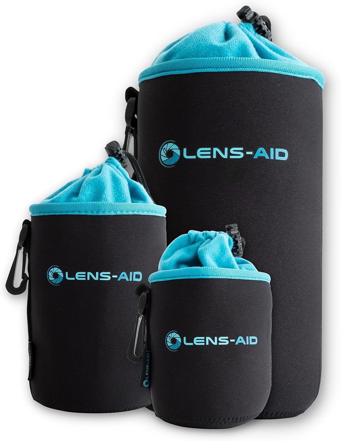 Camera Lens Case with Neoprene and Polar Fleece Lining: Pouch, Bag for Protecting Lenses with Cord (Q1333)