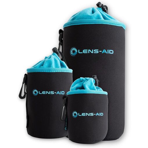 Camera Lens Case with Neoprene and Polar Fleece Lining: Pouch, Bag for Protecting Lenses with Cord (Q1333)