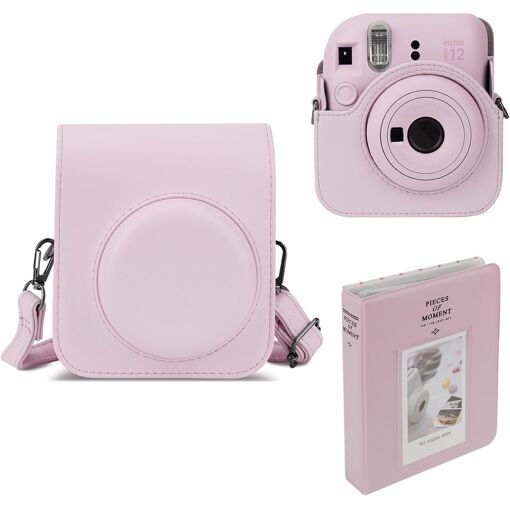 Estuche protector para cámara y álbum de fotos con 64 bolsillos, correa ajustable - Compatible con Fujifilm Instax Mini 12