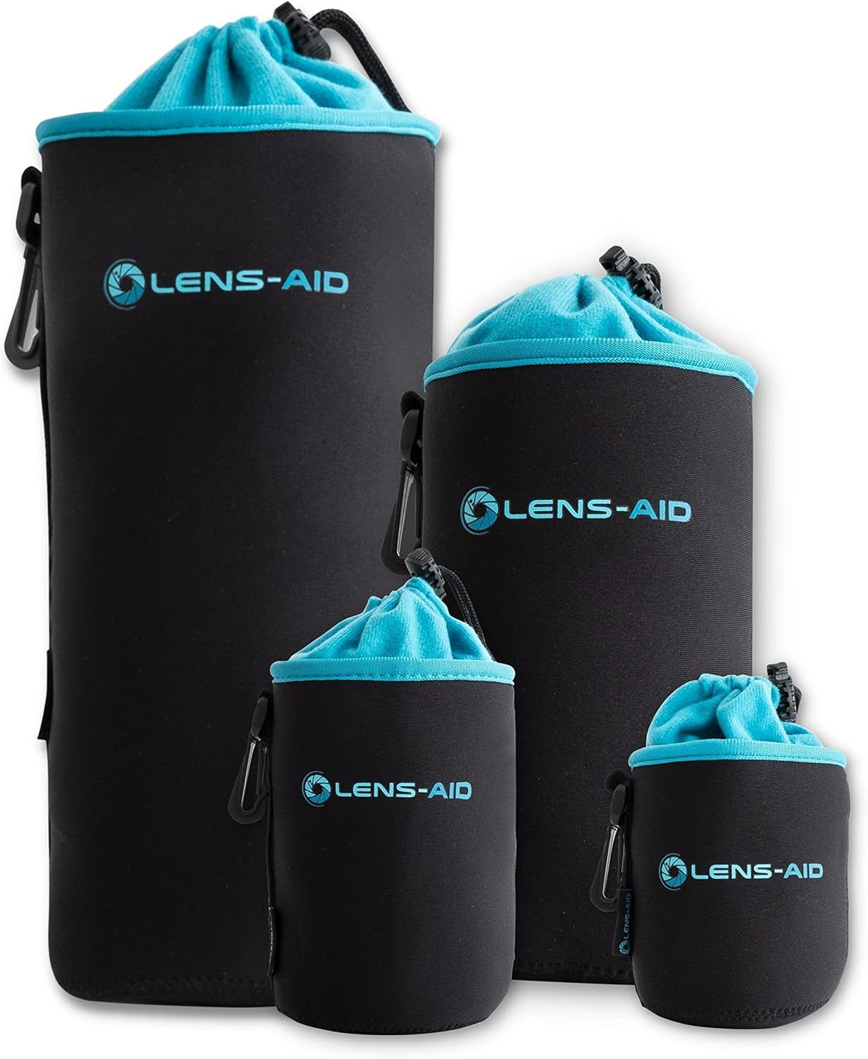 Camera Lens Case with Neoprene and Fleece Lining: Pouch, Bag for Protecting Lenses with Cord (Q1540)
