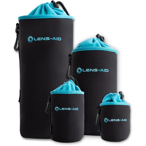 Camera Lens Case with Neoprene and Fleece Lining: Pouch, Bag for Protecting Lenses with Cord (Q1540)