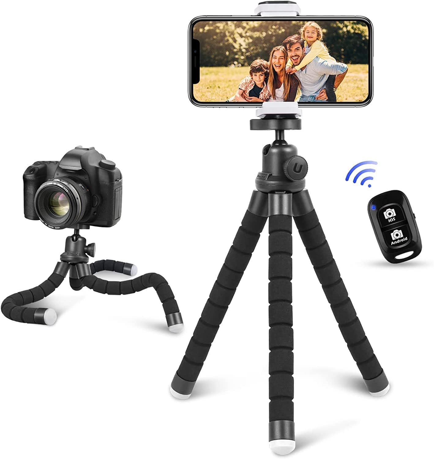 Tripié ligero y antideslizante para teléfono inteligente y cámara con control remoto Bluetooth para viajes, acampada y selfies (Q378)