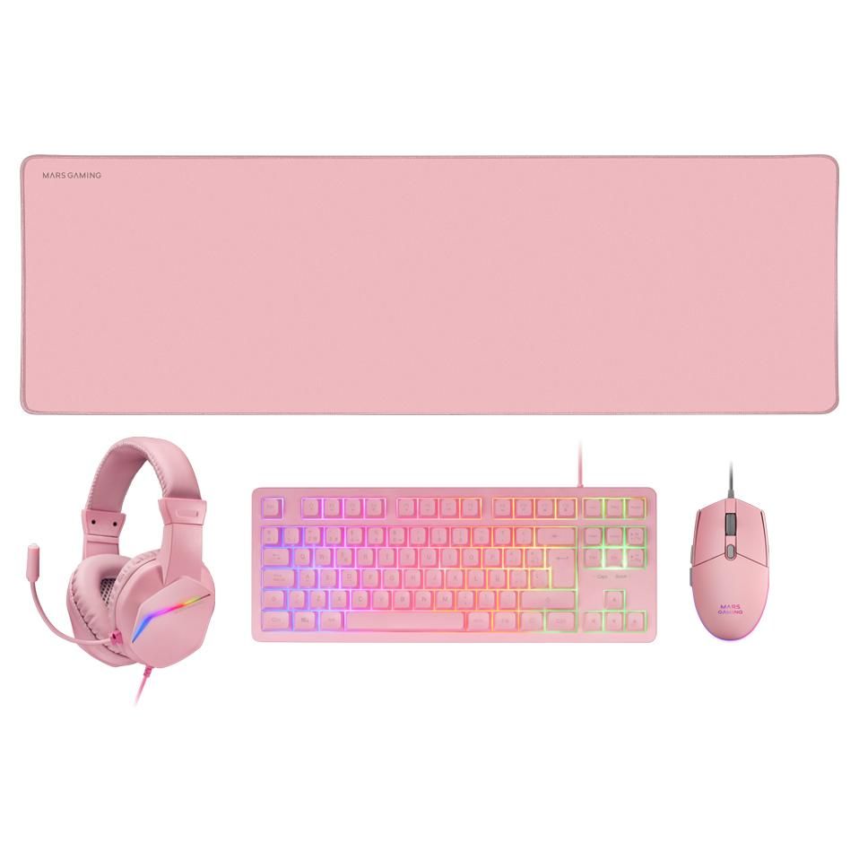 Kit de jeu Mars Gaming MCP-RGB3P - Clavier, Souris et Casque inclus - USB Rose Français