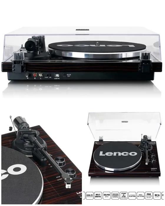 Lenco Vinyl Turntable - Dark Brown - USB Bluetooth - 33/45 RPM - Stereo - Player/Recorder