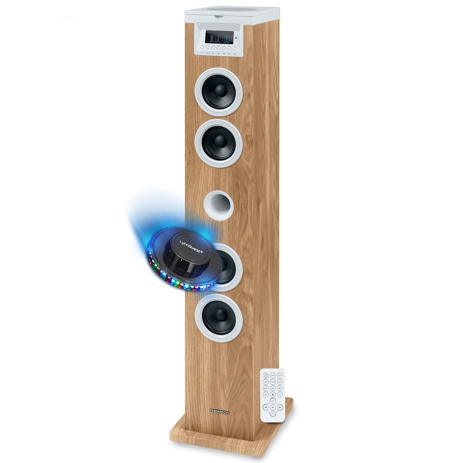 Pickering DS121CD - 60W Bluetooth Multimedia Speaker Tower, Wood/White