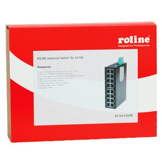 Roline Industrial Switch, 16 Ports RJ-45, Non-Managed