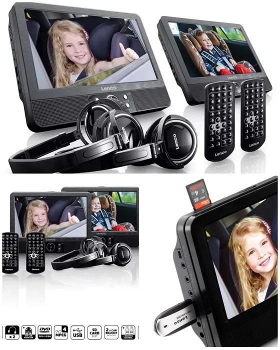 Lenco Portable DVD Player - DVP-939 - 2 x 9-Inch Screens - USB - SD/MMC - Rechargeable Battery