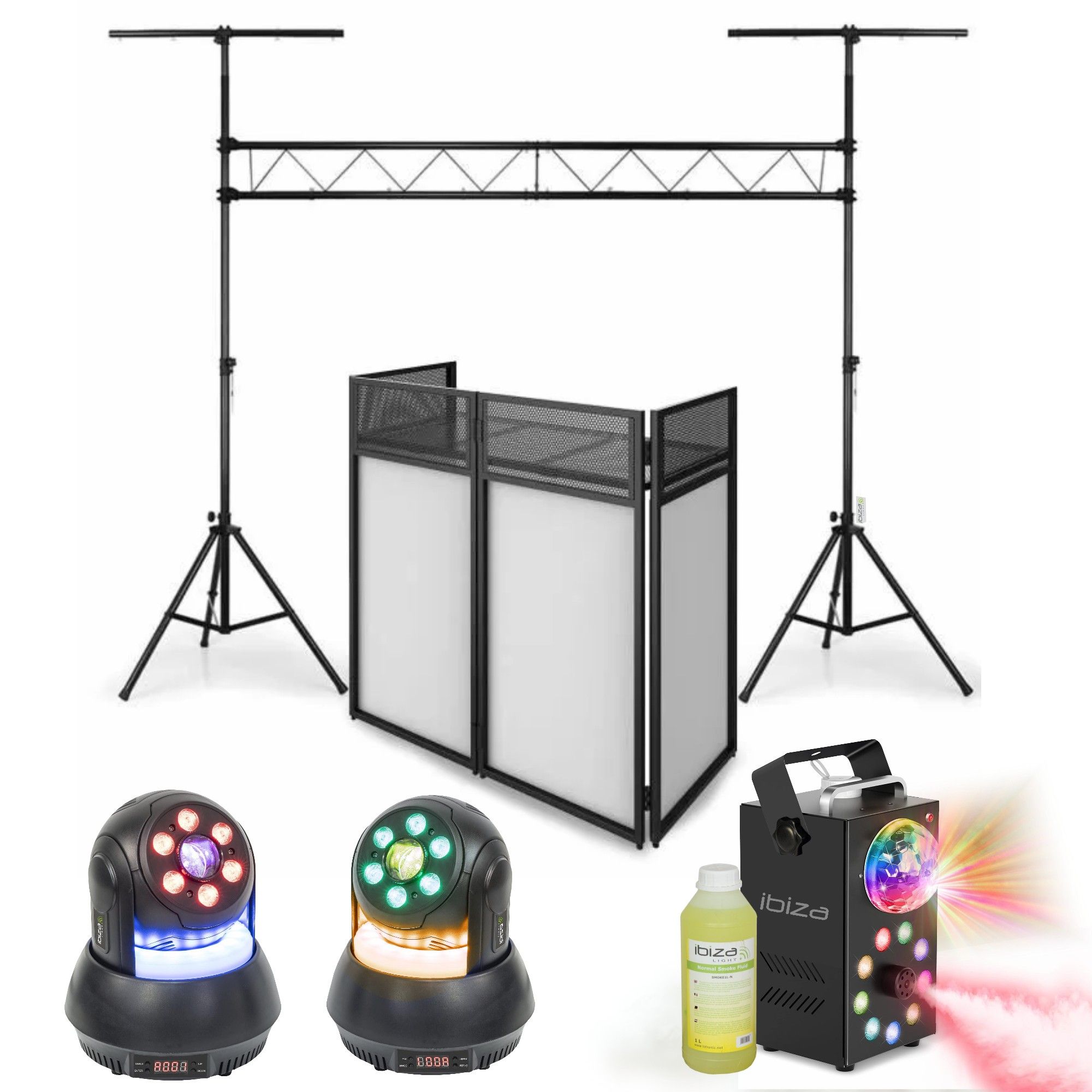 Ibiza Light Heavy Smoke Machine Pack - SLB001 Portal - DS30 DJ Booth - 2x 30W Wash Lyres - Party, DJ, Wedding Pro