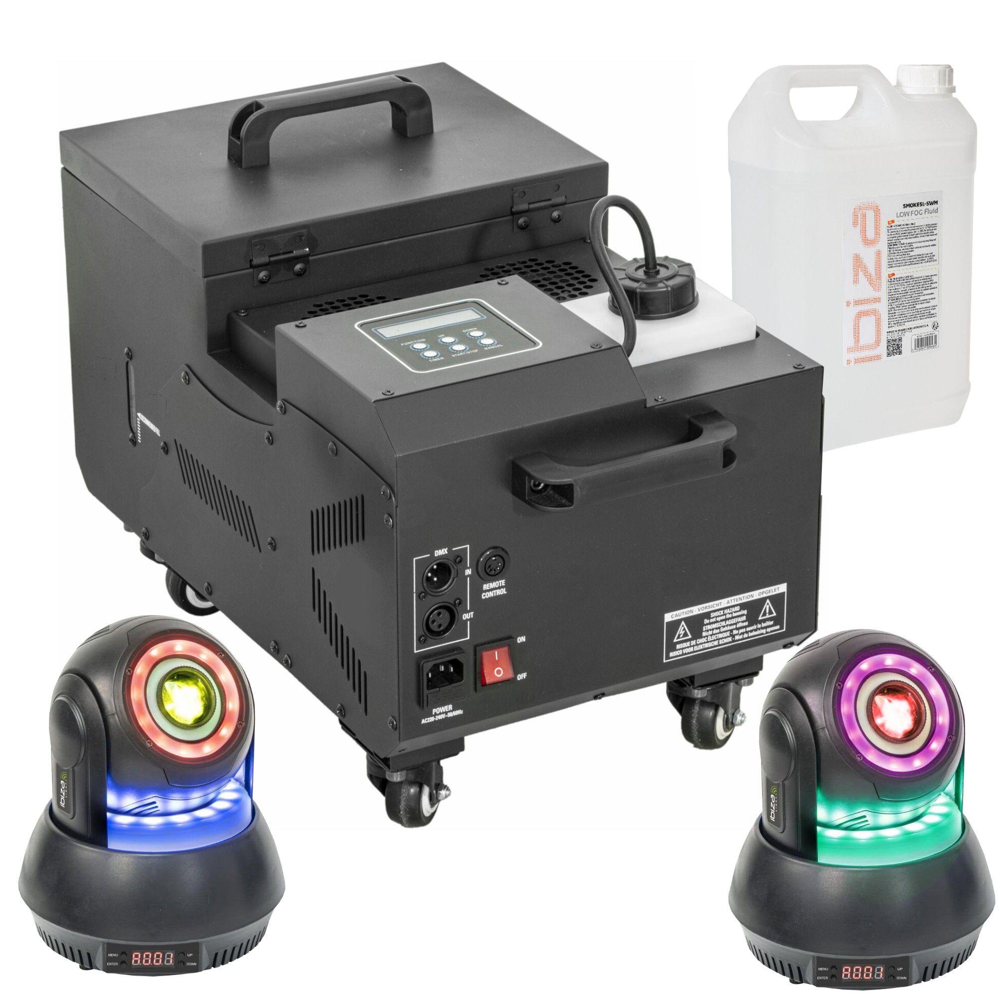 Máquina de humo Ibiza Light 1500W - 2 luces de spot 30W Ibiza Baile DJ Boda