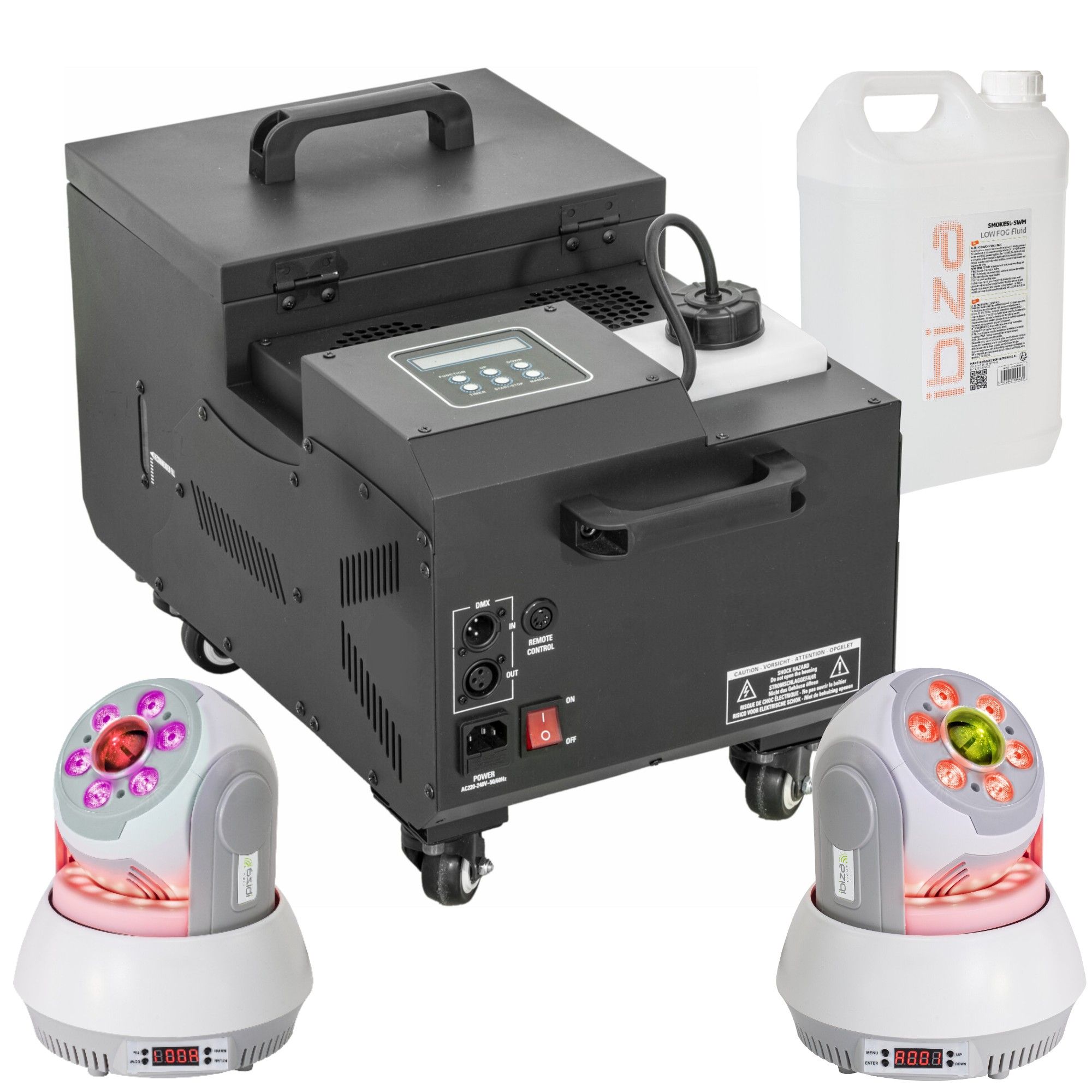 Kit de iluminación Ibiza Máquina de humo pesada 1500W - 2 Lámparas STAR-WASH Ibiza 30W