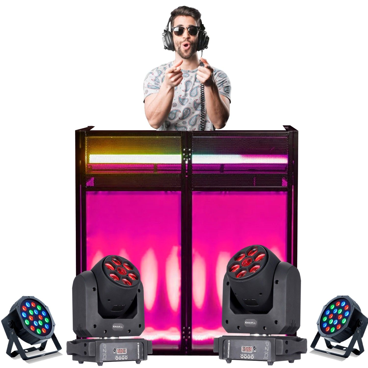 Ibiza Light DS30 DJ Booth Facade - 2 Spot Lights 100W B-Eye & 2 PAR Projectors