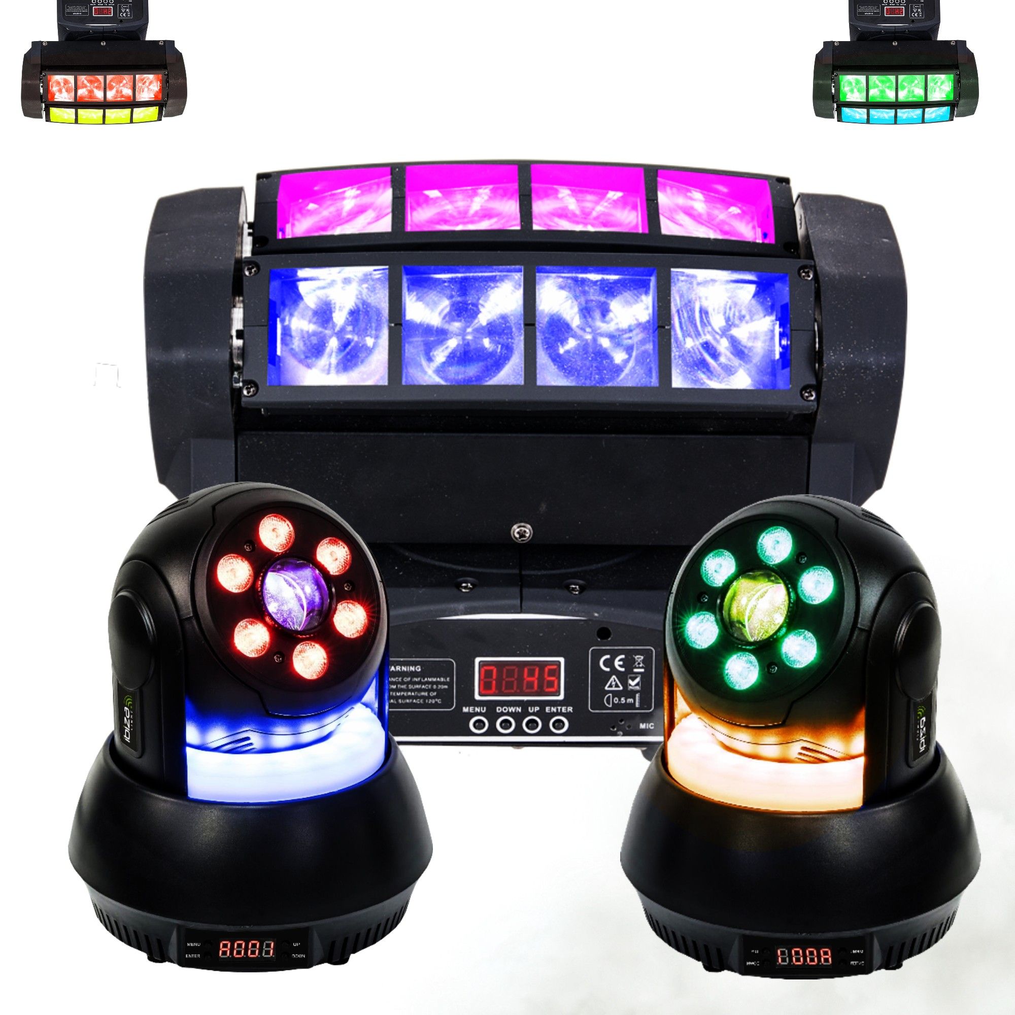 Ibiza Light Spider 8x10W DMX Lighting Pack - 2 STAR-WASH 30W Lyres