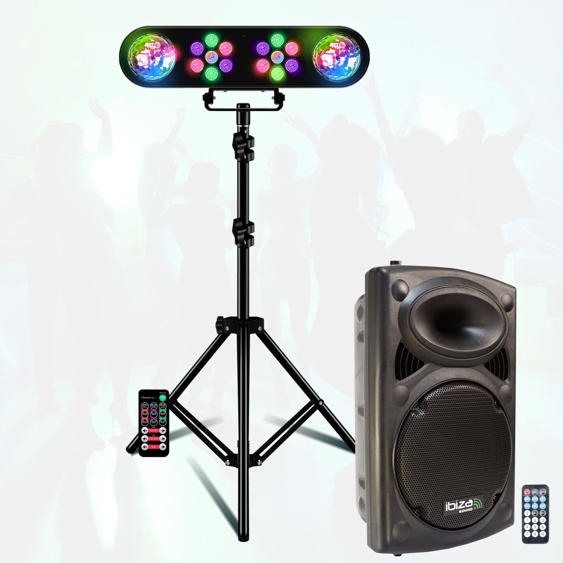 Pack Sono Ibiza - Enceinte active USB Bluetooth SLK15A-TWS 800W - Pied support lumière DJ LEDBAR-ASTRO-RC - Soirée DJ Anniversaire