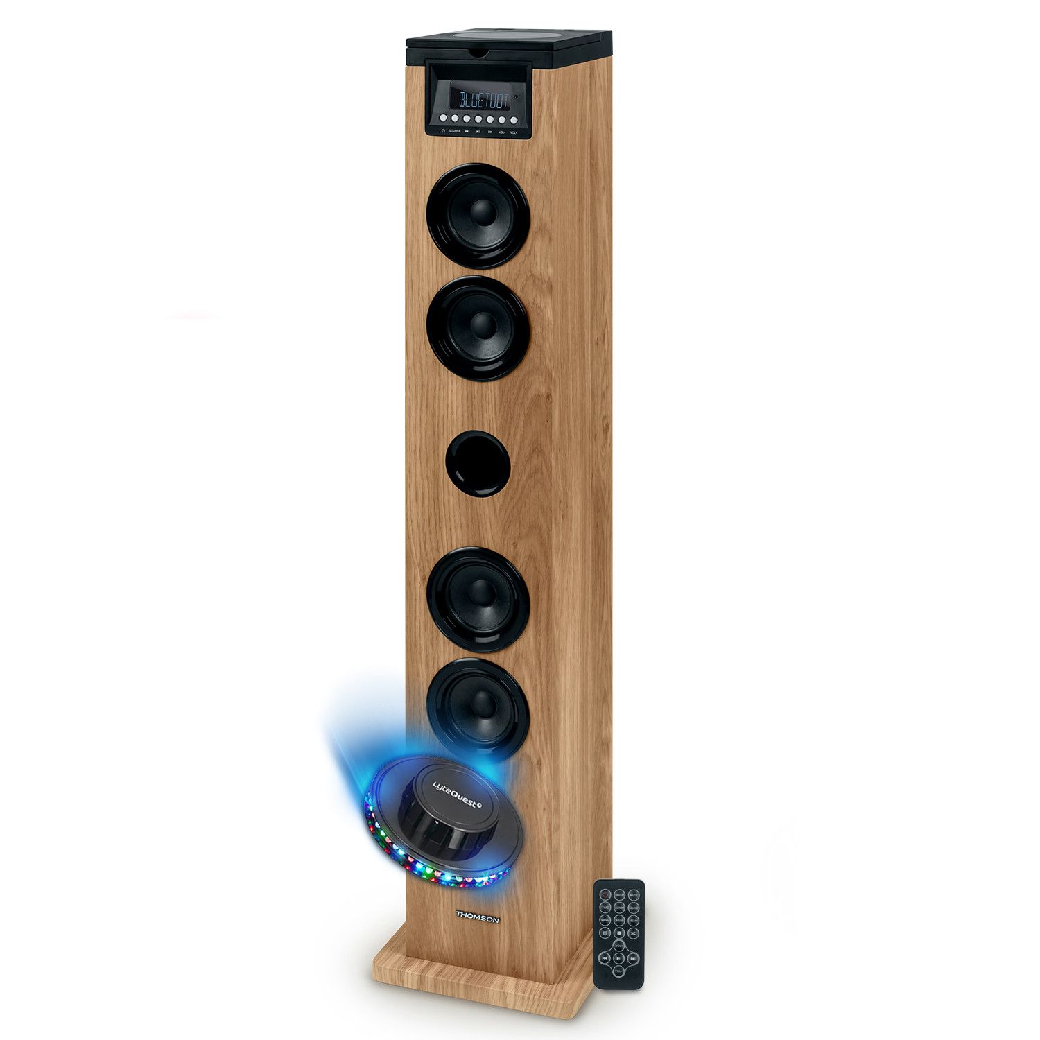Thomson DS122CD 60W Hifi Tower Speaker - Bluetooth, CD Player, Remote Control, AUX IN, FM Radio - Wood/Black