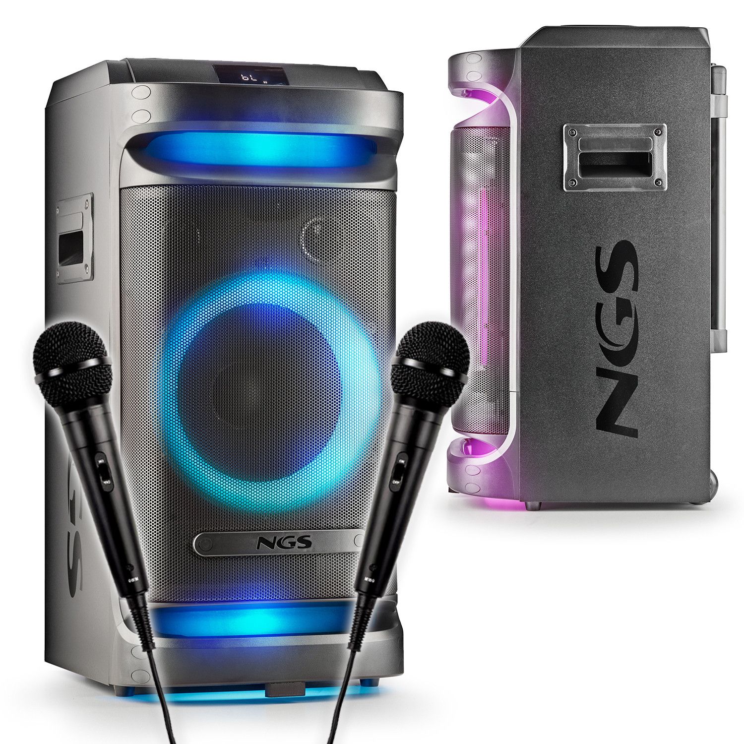 Sistema de sonido activo Pickering 900W con batería WILDSPACE1, 2 micrófonos, Bluetooth, USB/AUX, luces LED, TWS con woofer de 10'