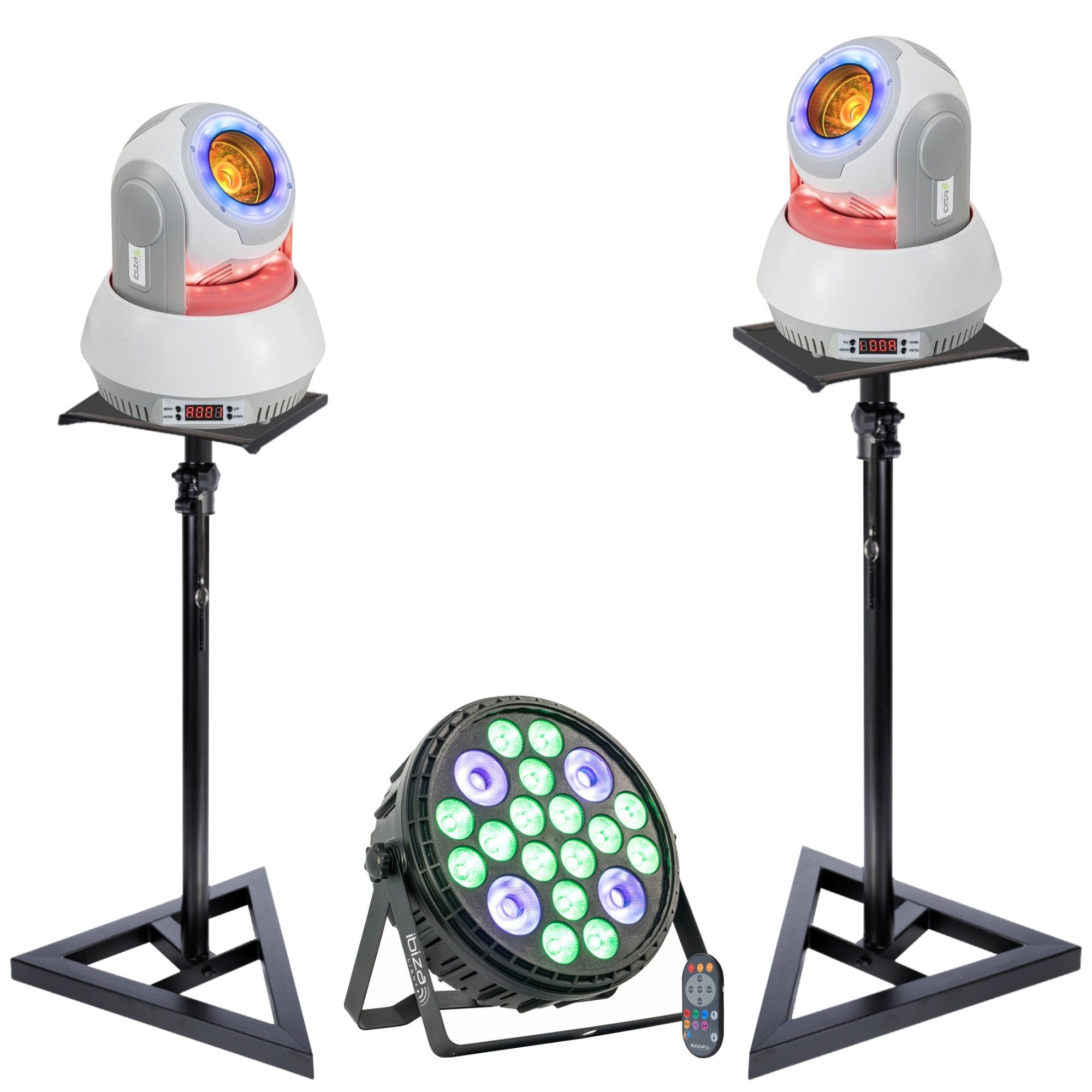 Ibiza Light STAR-BEAM 40W Lyres Pack - 2 Stands with Big PAR 16x4W RGBW & 30W UV Projector