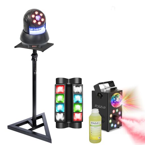 Ibiza Light DMX Quad 8-FX Spider Wash Light Kit with Star Wash 30W and 400W Smoke Machine