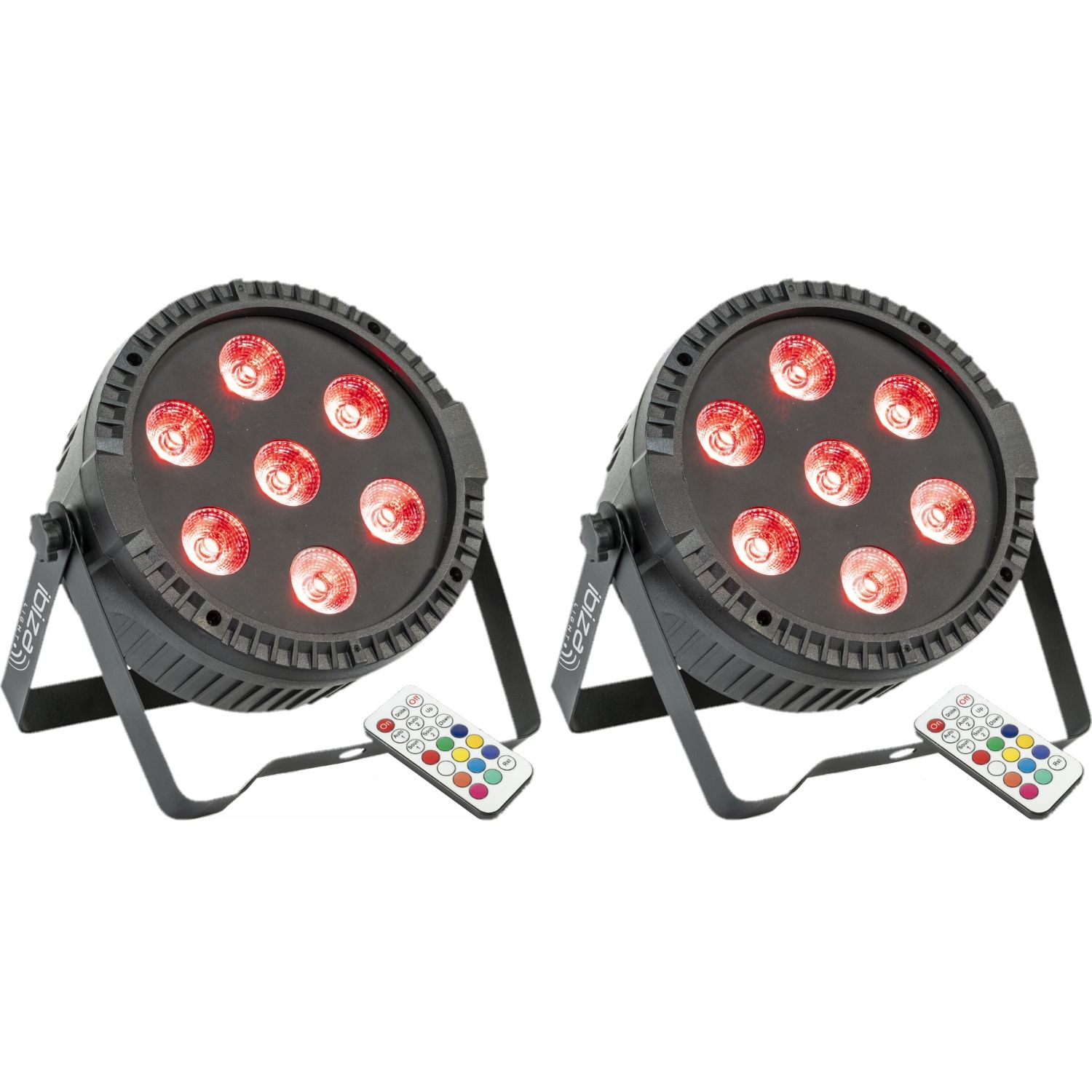 Paquete de 2 Proyectores LED Ultraplanos Ibiza Light THINPAR7x6-RGBW con Control Remoto DMX