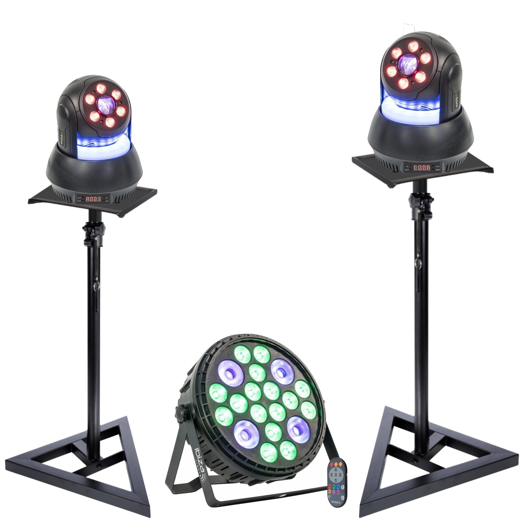 Ibiza Light STAR-WASH 2-Pack - 2 Foot Stands with RGBW 16x4W Projector and UV PAR Light