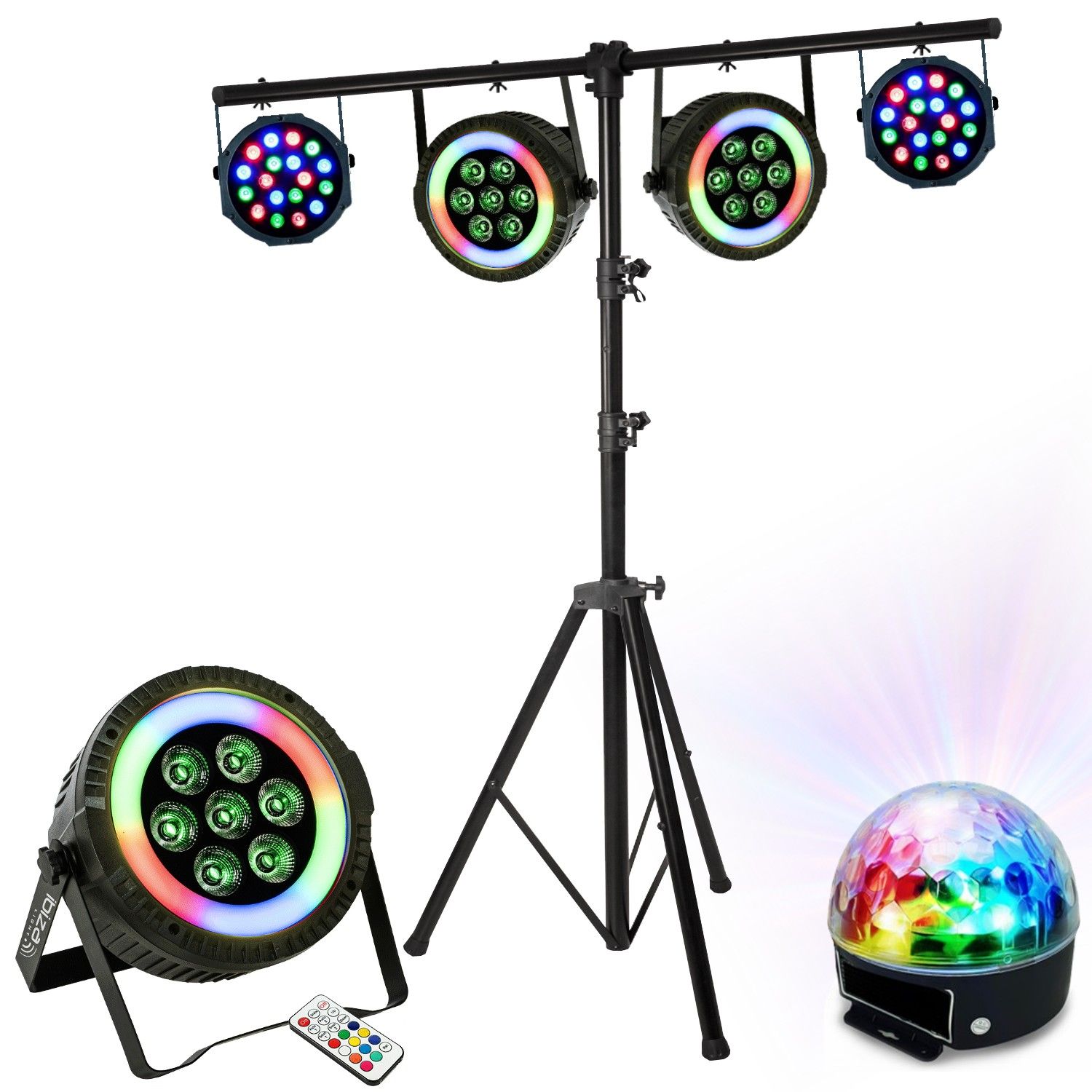 Kit de Iluminación Ibiza Light SL002 - 2 Proyectores ThinPAR-LED-Ring - 2 Proyectoros LED PAR de 18W - Efecto Astro - Pieza para DJ Ajustable