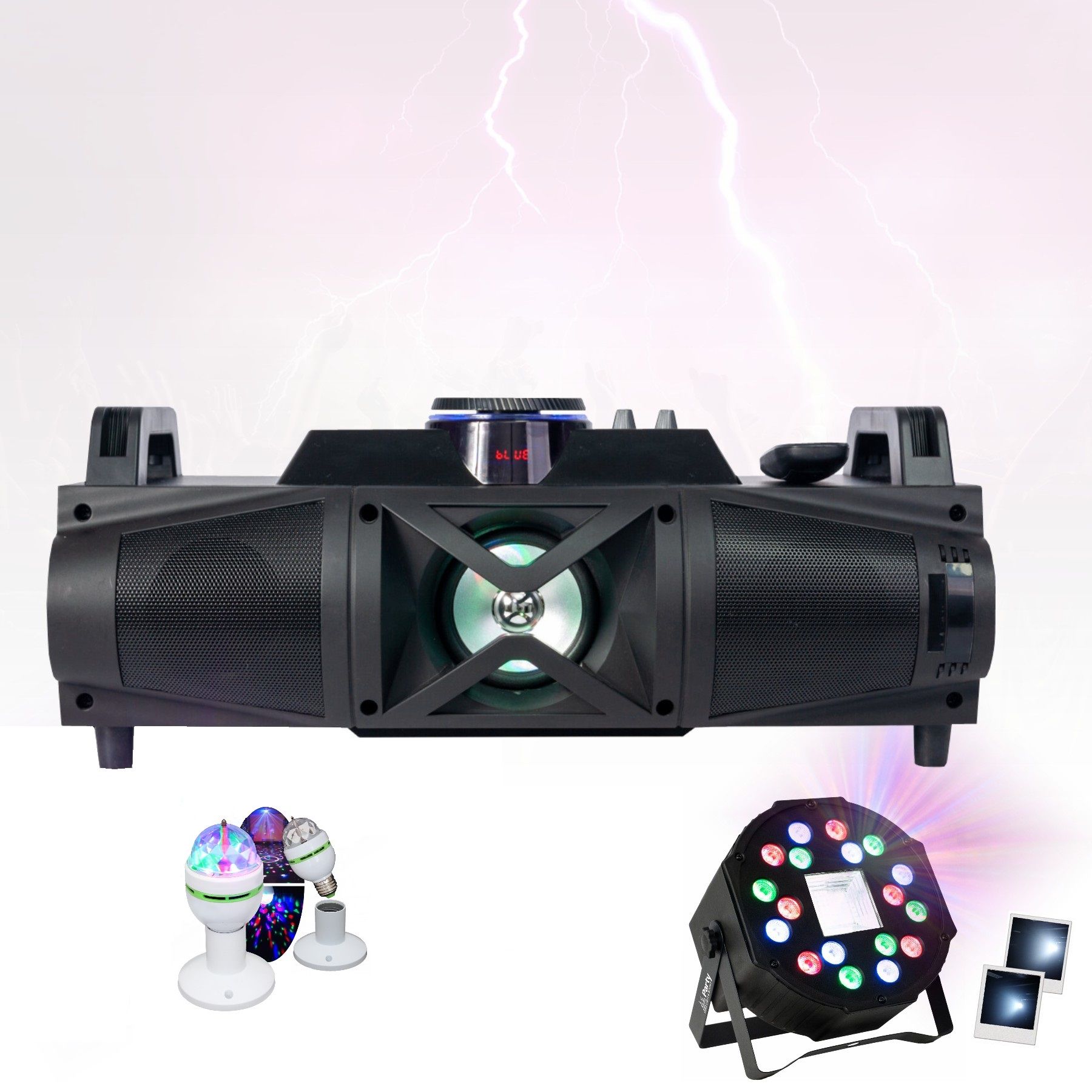 Party Falcon Compact Bluetooth Speaker with LED Lights and 2-in-1 Projector