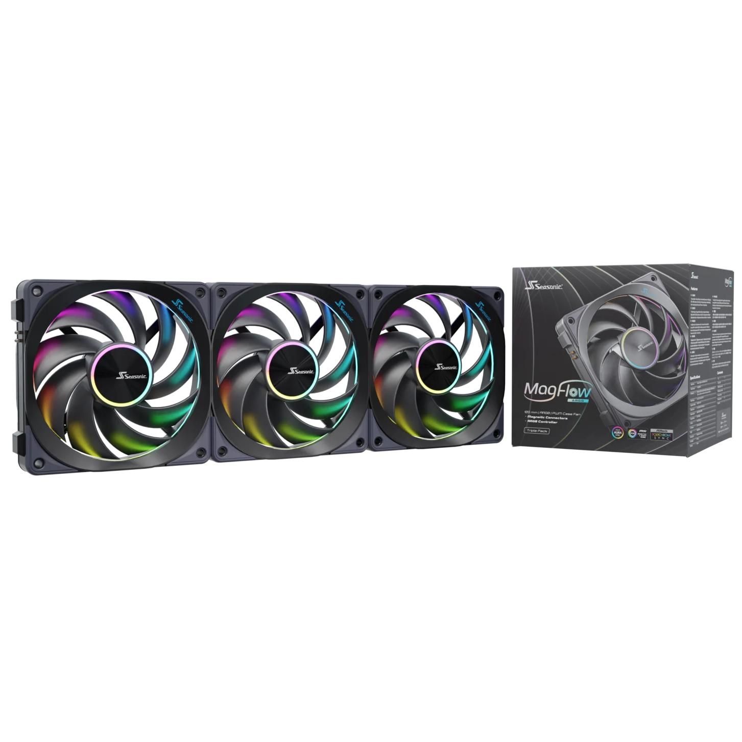 Seasonic MagFlow ARGB 12cm Fan - Black (3-Pack)