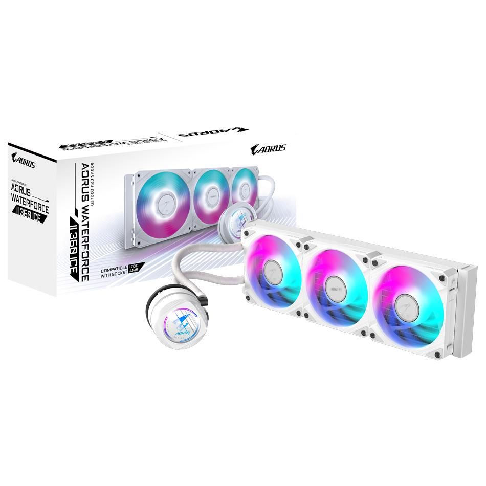 Gigabyte AORUS WATERFORCE II 360 ICE Liquid CPU Cooler - 3x 120mm ARGB Fans, Sliding Mount Mechanism, DAISY-CHAIN, Compatible with Intel LGA 1851 and AMD AM5