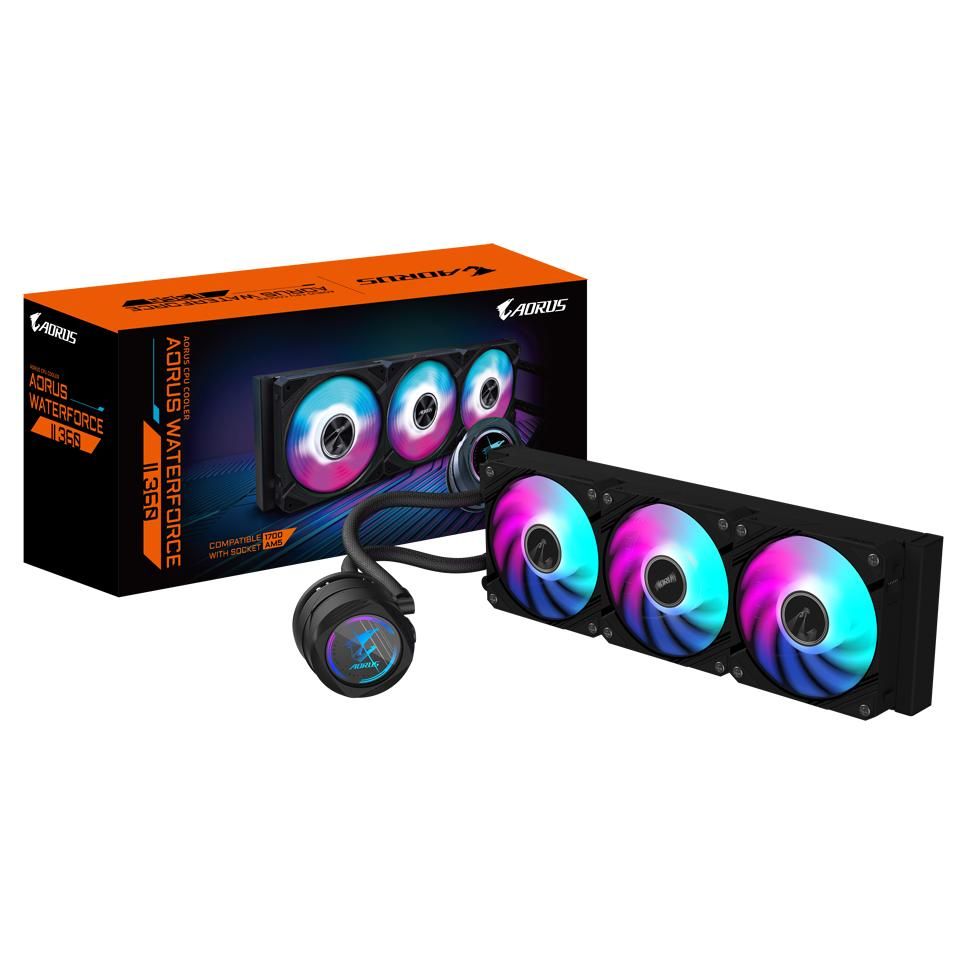 Gigabyte AORUS Waterforce II 360 AIO Liquid CPU Cooler - 3x 120mm ARGB Fans, Daisy-Chain Mechanism, Compatible with Intel LGA 1851 and AMD AM5