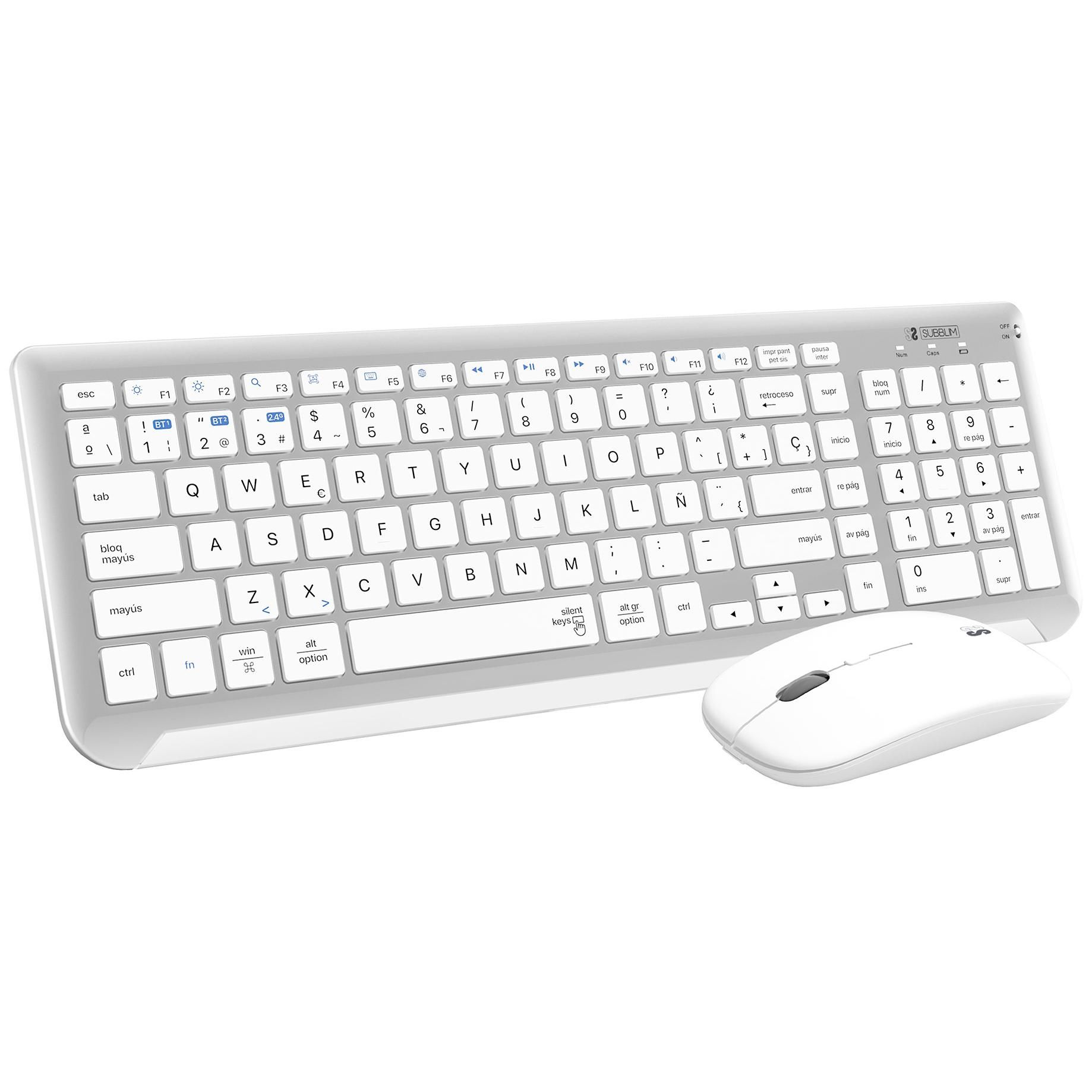 Subblim SUBKBC-DCEP10 Wireless Keyboard and Mouse Set, Spanish QWERTY, Silver/White