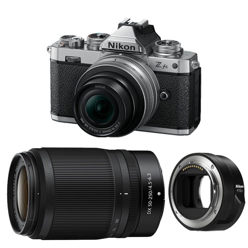Nikon Z fc Hybrid Camera + Z 16-50mm f/2.8 S Lens + Z 50-250mm f/4.5-6.3 VR Lens + FTZ II Adapter