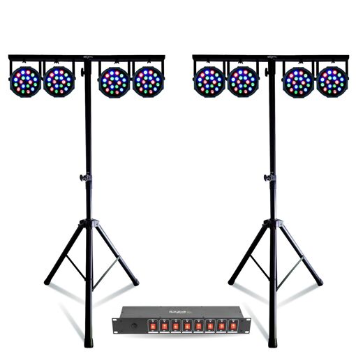 MOOVING LIGHT & SOUND 2-Foot Moving Light Pack - 8 RGB DMX PAR Projectors - 8-Channel Dispatcher for DJ Parties
