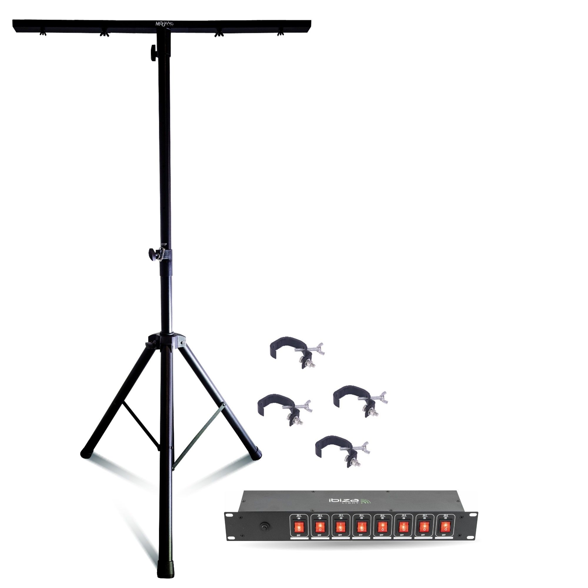 Support de lumière réglable MOOVING LIGHT & SOUND ML-SUPPORT-DJLIGHT - 4 crochets SH2B - Boîtier de distribution lumineuse 8 voies - Ensemble DJ mobile