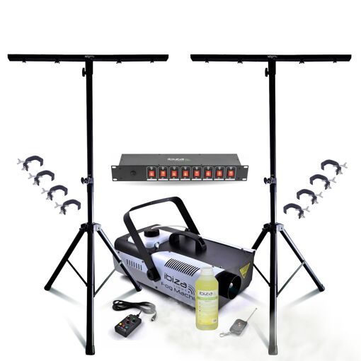 MOOVING LIGHT & SOUND DJ Lighting Kit - 2 Moving Lights, Smoke Machine and Dispensing Case