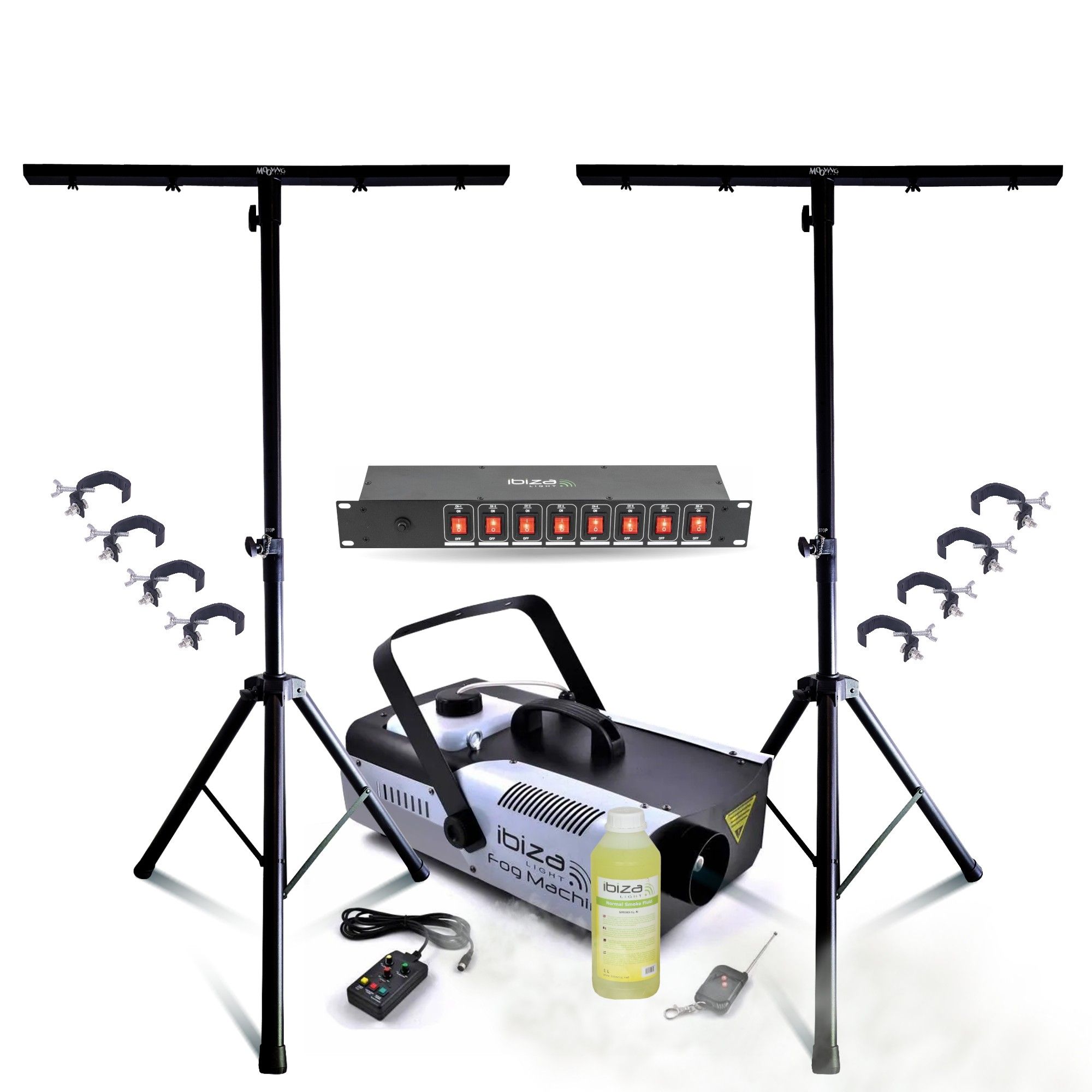 MOOVING LIGHT & SOUND DJ Lighting Kit - 2 Moving Lights, Smoke Machine and Dispensing Case