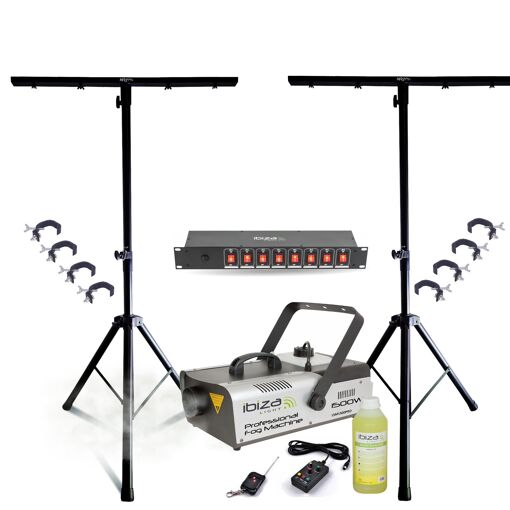 MOOVING LIGHT & SOUND 2-Foot Adjustable Moving Light Pack with Smoke Machine and DMX Control