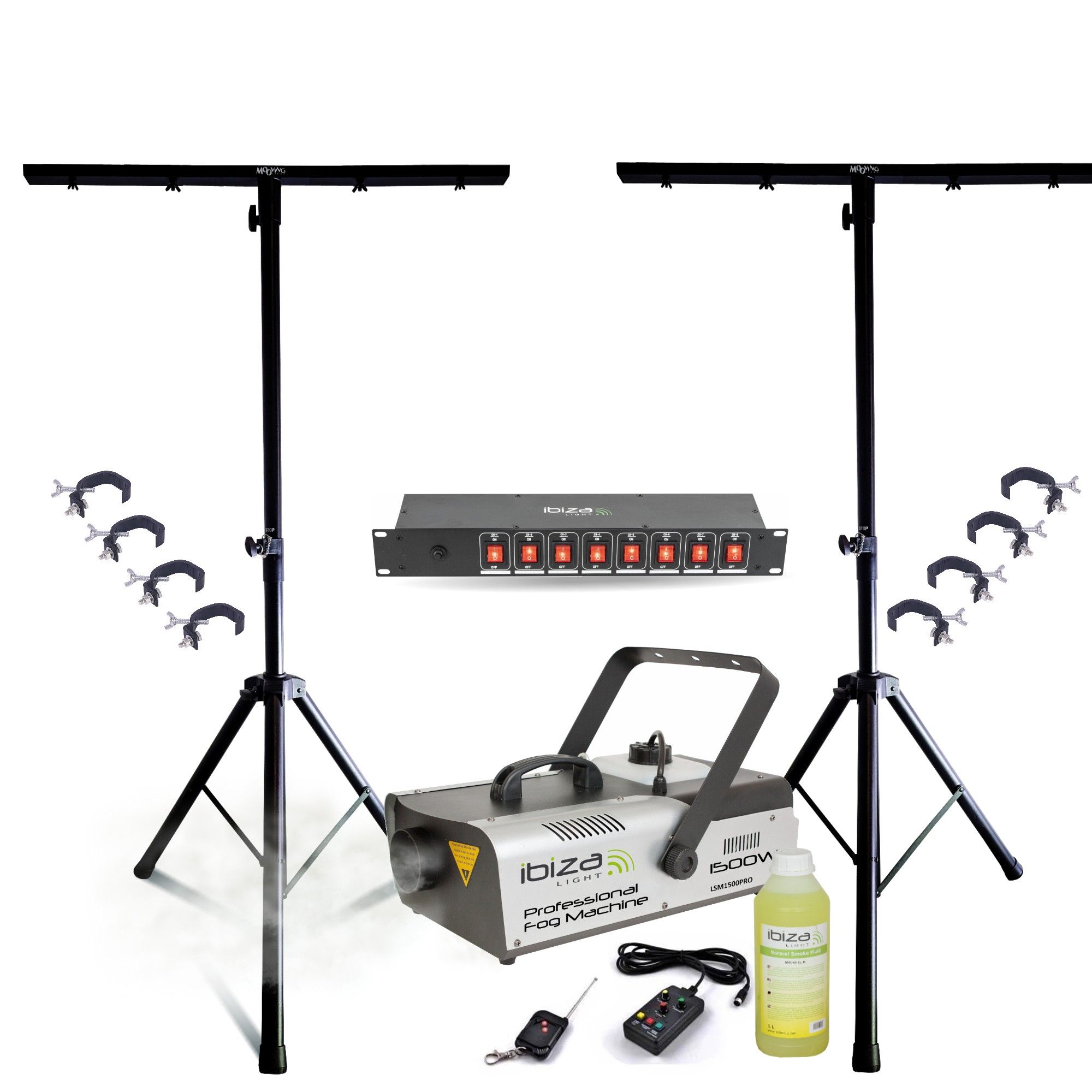 MOOVING LIGHT & SOUND 2-Foot Adjustable Moving Light Pack with Smoke Machine and DMX Control
