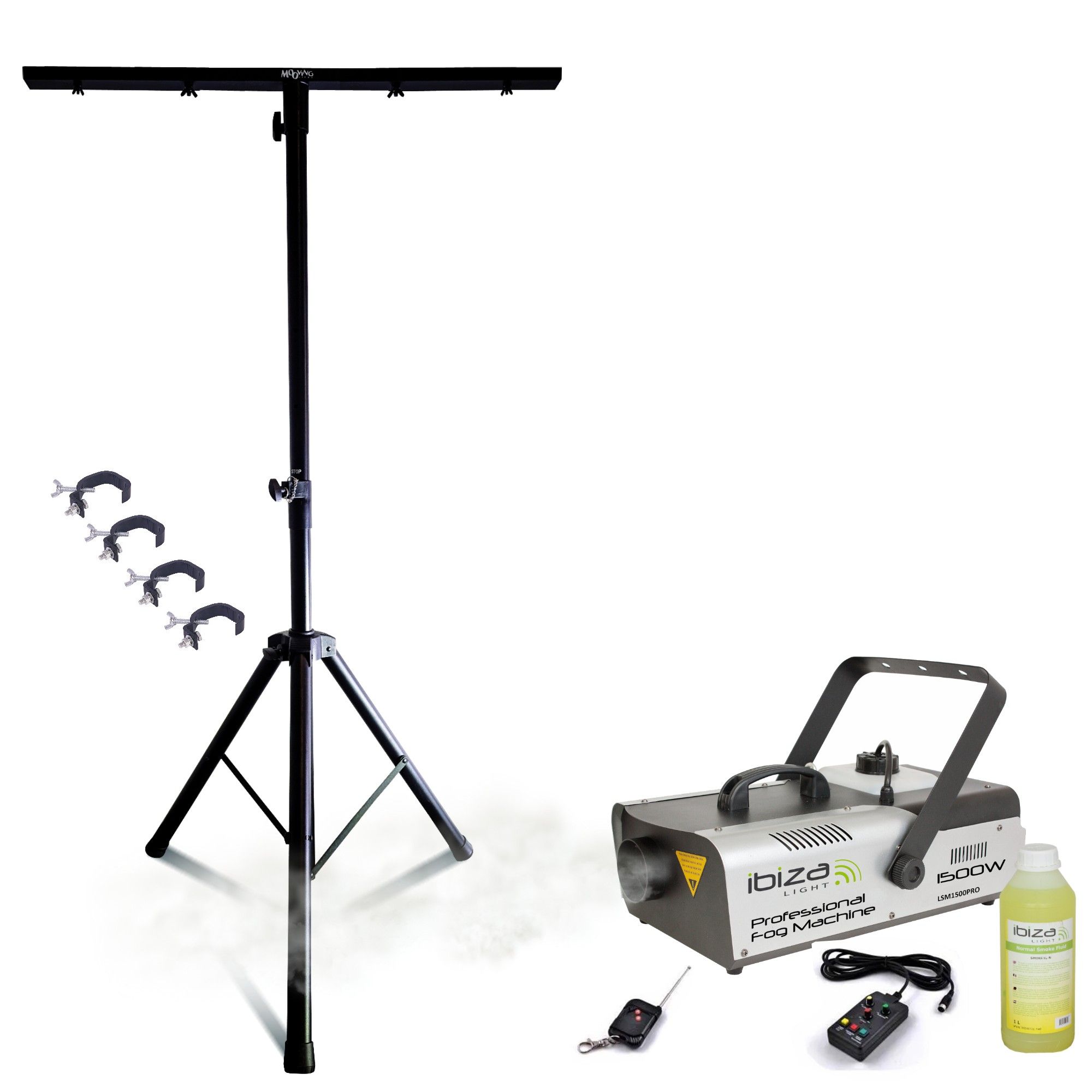 Pack d'éclairage MOOVING LIGHT - ML-SUPPORT-DJLIGHT (Machine à fumée 1500W, 4 Crochets)