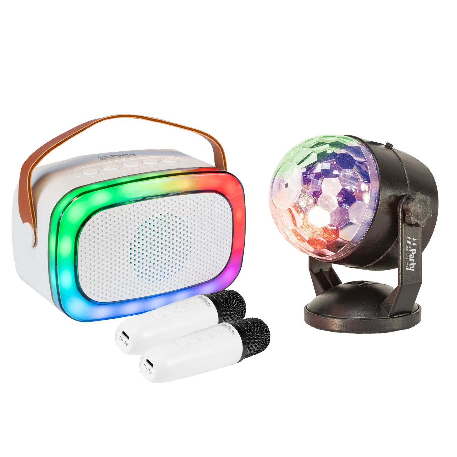 Enceinte Karaoké Party KARAKID20 pour Enfants avec Effet Lumière LED Disco RGB et Micros Sans Fil - Boule de Disco
