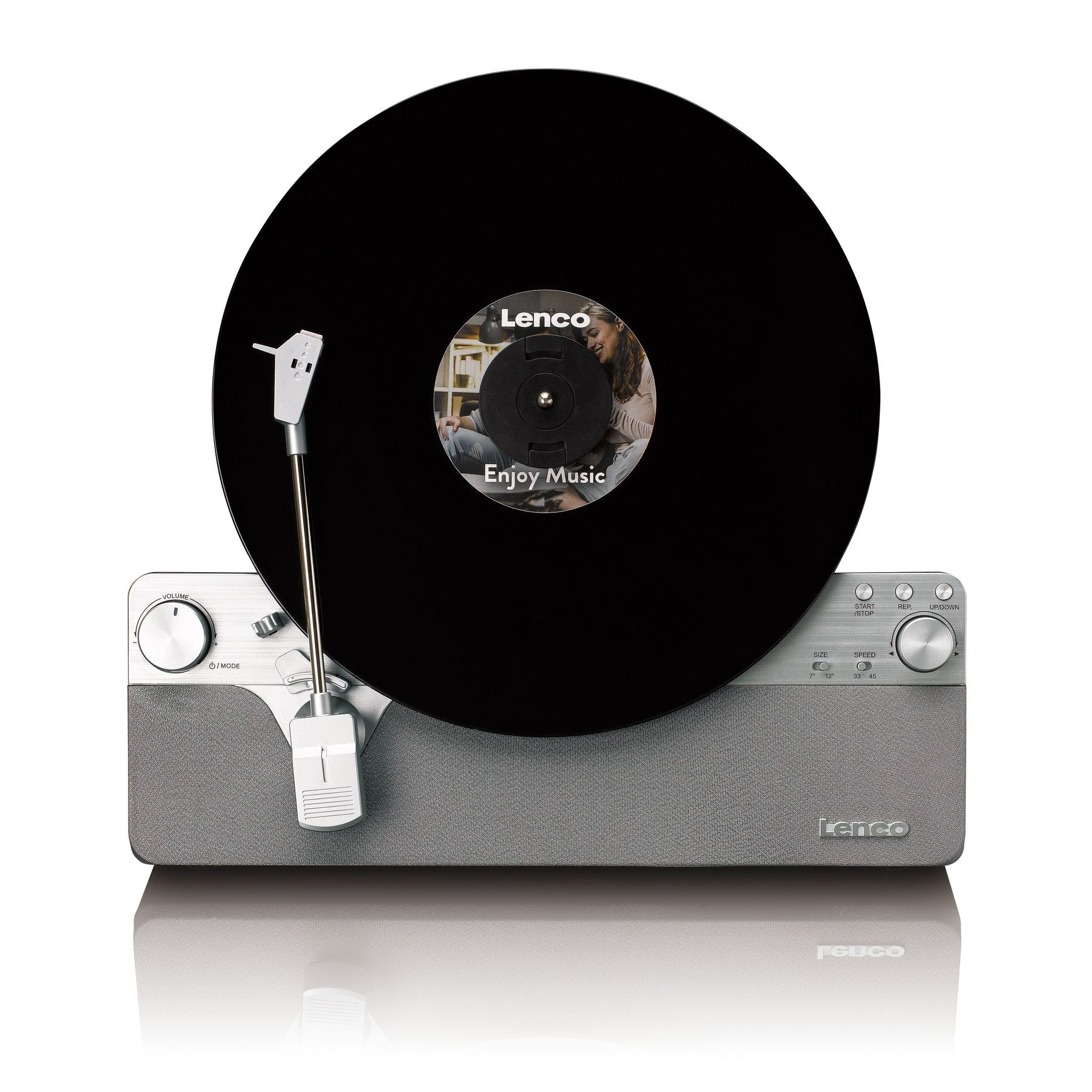 Lenco LSA-071SI - Platina de vinilo vertical automática con altavoces integrados y Bluetooth - Plata