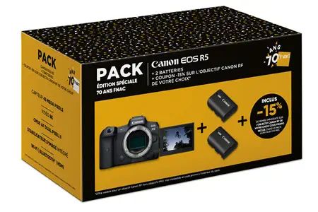 Canon EOS R5 Hybrid Camera Body + 2 Batteries + Coupon -15% on RF Canon Lenses - FNAC 70th Anniversary Edition