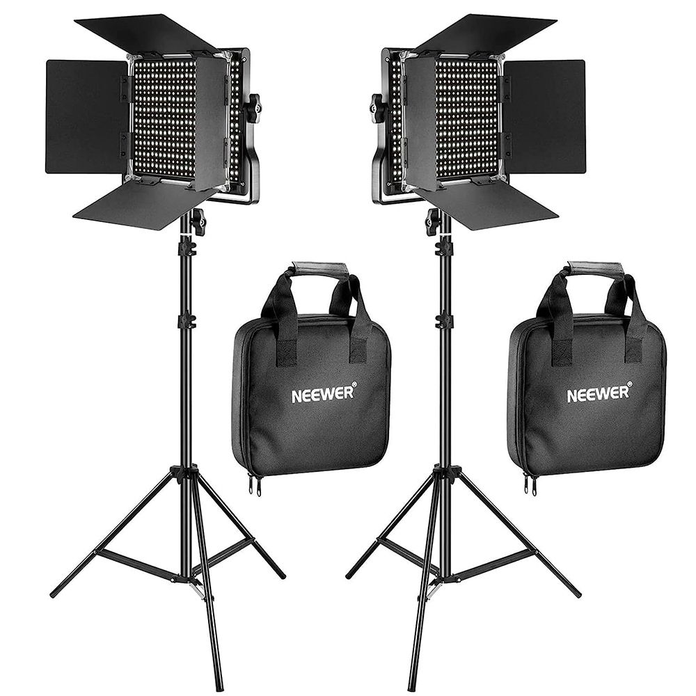 Kit de 2 Neewer Lámparas LED Regulables de Dos Colores con Soporte y Fundas (2) Paneles LED de 3200-5600K CRI 96+