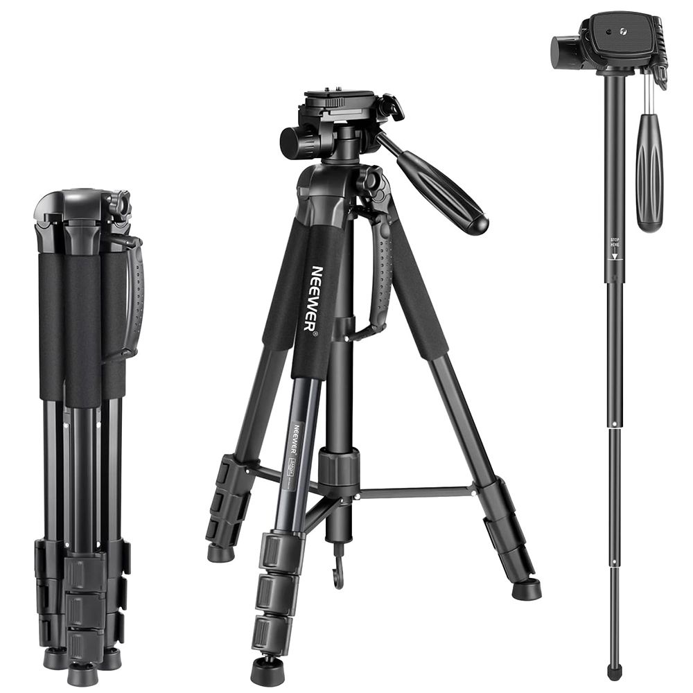 Trípode portátil Neewer de aleación de aluminio 2 en 1 (máx. 177 cm) con cabezal giratorio de 3 direcciones y bolsa de transporte para cámara, videocámara DSLR, DV