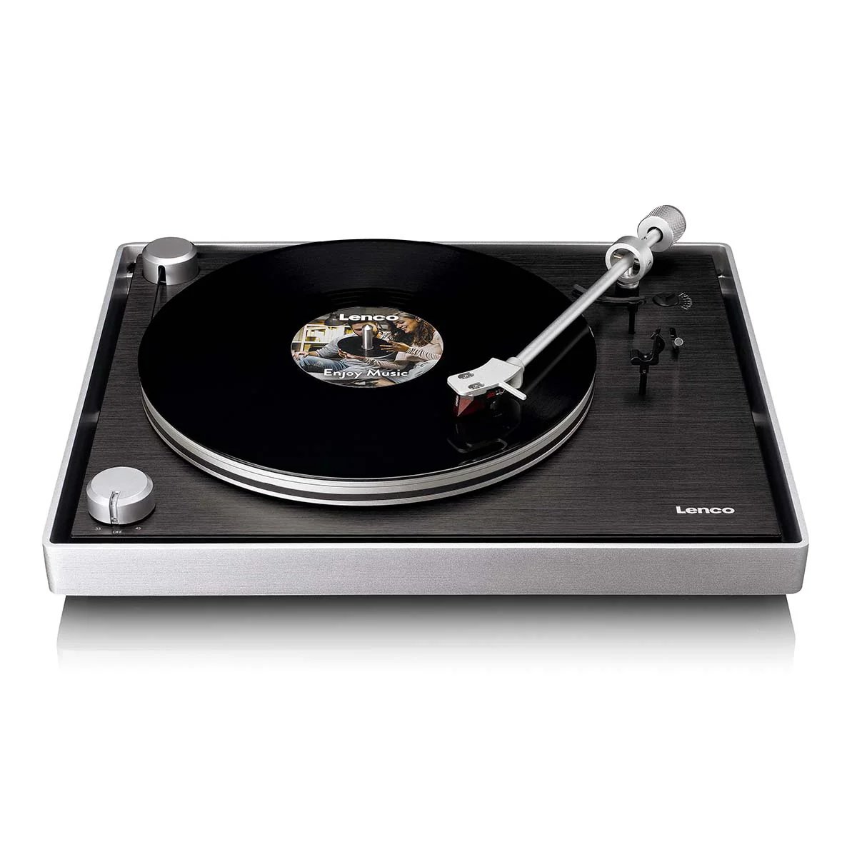 Lenco L-455BK Vinyl Turntable with Visible Belt Drive, Aluminum Frame and Ortofon 2M RED Cartridge - Black