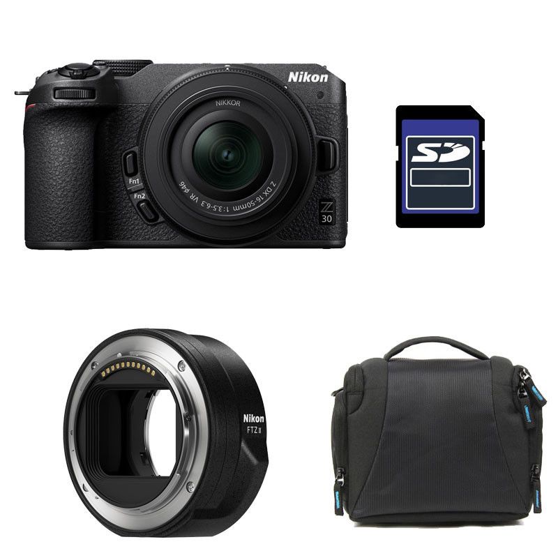 Nikon Z30 Camera with Z 16-50 Lens + 3-Year Warranty + Bag + 8GB SD Card + FTZ II Adapter